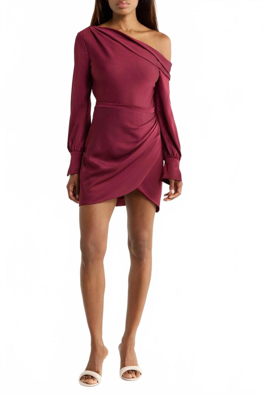 NEW SIMKHAI cameron one-shoulder long sleeve dress in cranberry